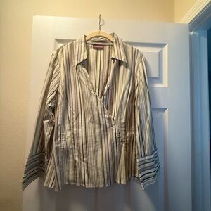 Chic Striped Crossover Top in Neutral Tones